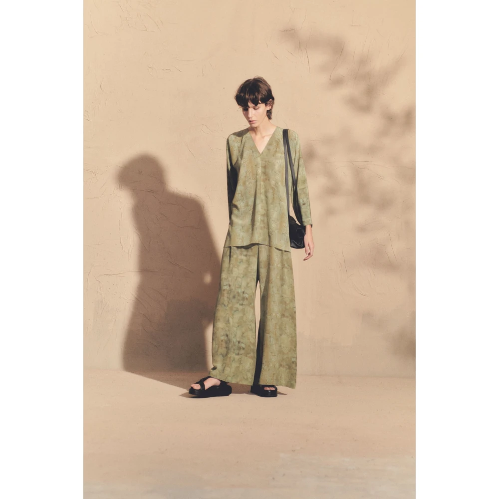 Cortana Abstracte Zijden Top Amina Print Green Dames