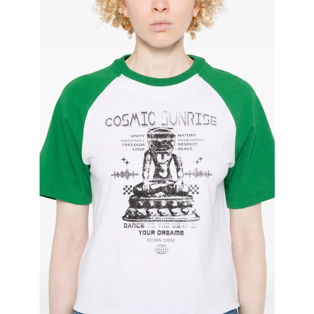 Golden Goose T-shirt met ronde hals en sterren White Dames