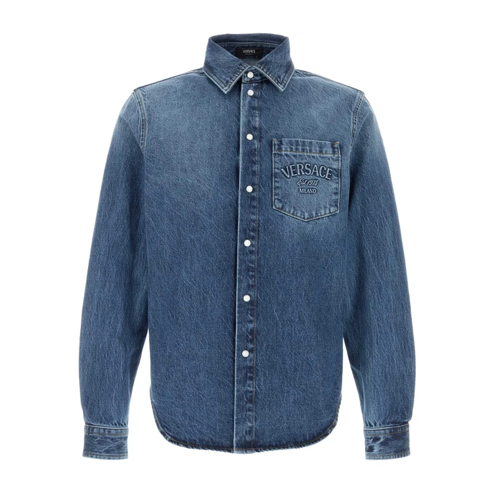 Versace Men's Blue Denim Shirts, Xl, Denim Shirt
