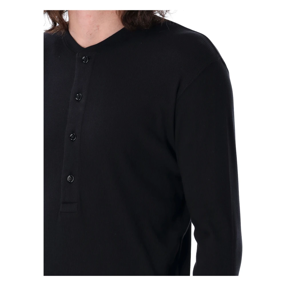 Tom Ford Zwart Geribbeld Henley T-Shirt Polo Black Heren