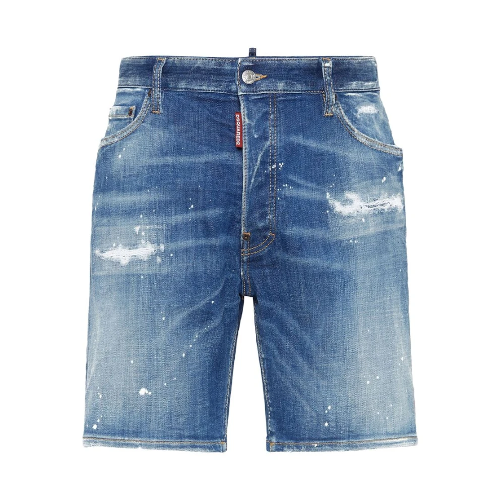Dsquared2 Blauwe Verfspatten Denim Jeans Blue Heren