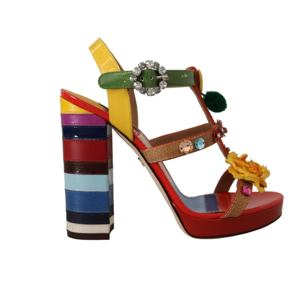 Dolce & Gabbana Women's Floral Leather Sandals With Ankle Strap