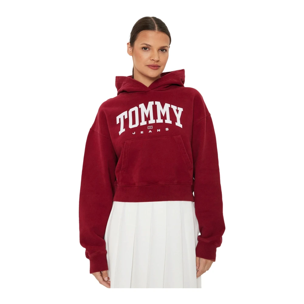 Tommy Jeans Rode Varsity Logo Hoodie Sweatshirt Red Dames