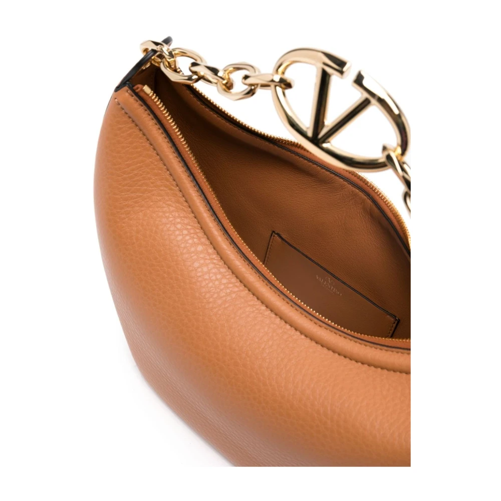 Valentino Garavani Luxe Leren Schoudertas met VLogo Beige Dames