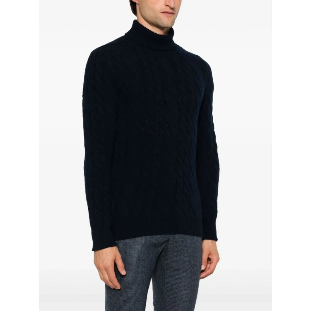 Tagliatore Navy Gebreide Trui Col Lange Mouw Blue Heren