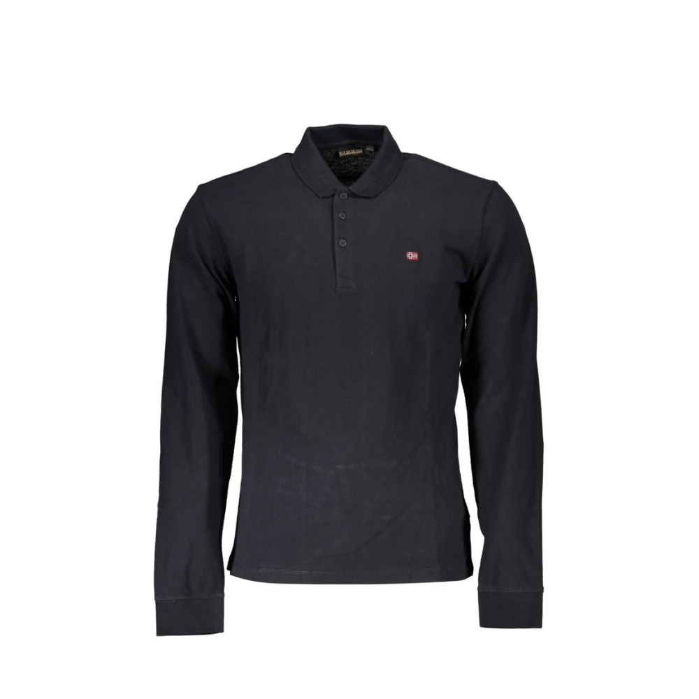 Napapijri Zwart Katoenen Polo met Lange Mouwen Black Heren