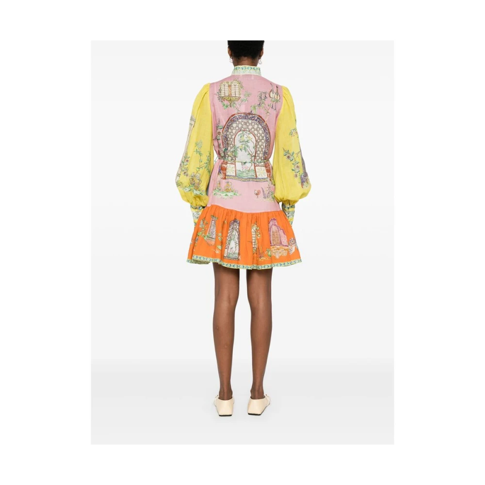 Alemais Korenbloemblauwe Color-Block Jurk met Illustratieprint Multicolor Dames