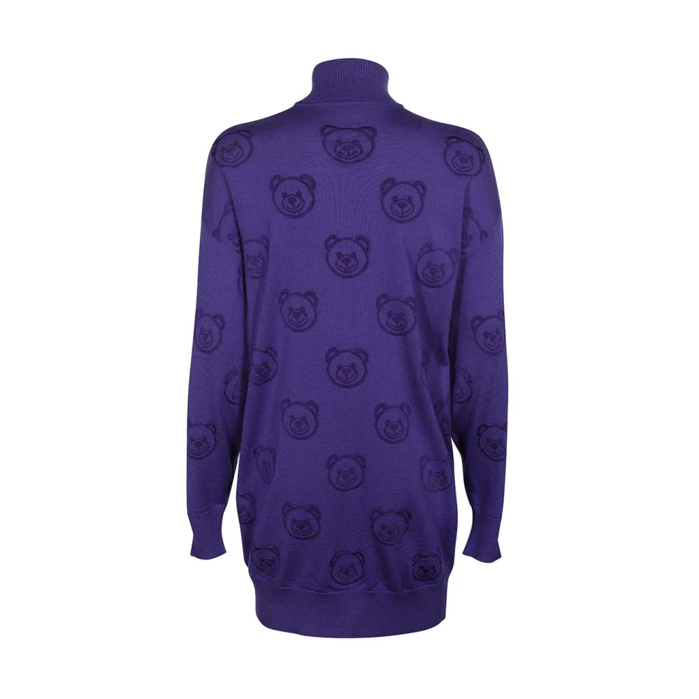 Moschino Wollen Jurk met Monogram Borduursel Purple Dames