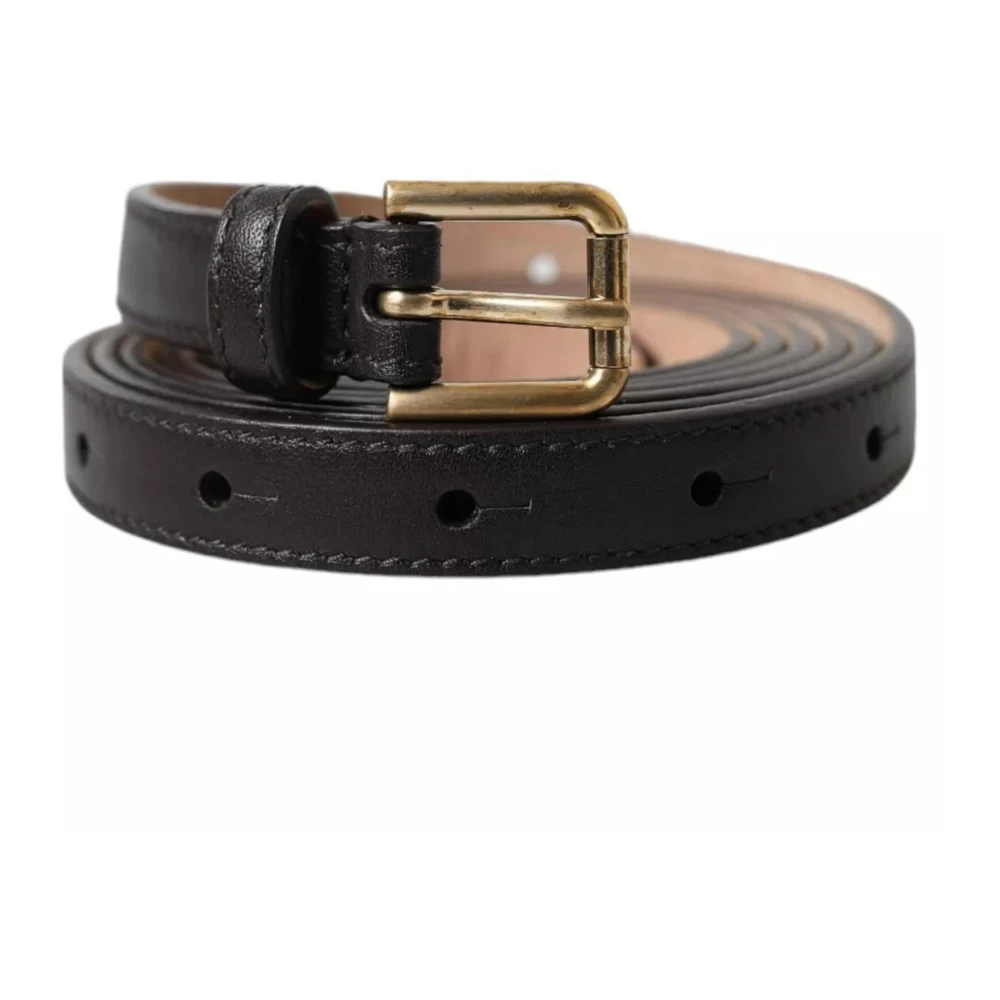 Dolce & Gabbana Donkerbruine leren riem met gouden gesp voor Brown