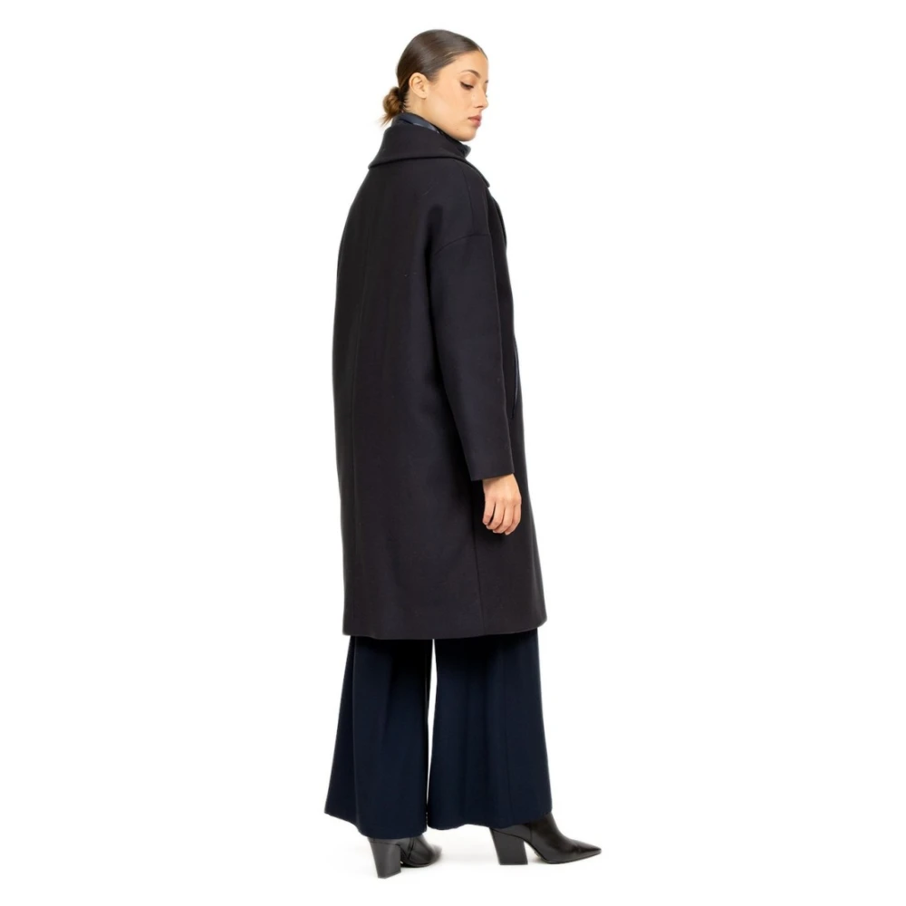 Herno Blauwe wollen jas met verwijderbare puffer Blue Dames