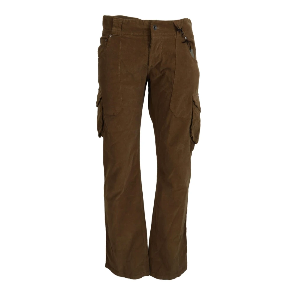 Ermanno Scervino Men's Brown Straight Trousers, S, Corduroy Cargo Trousers