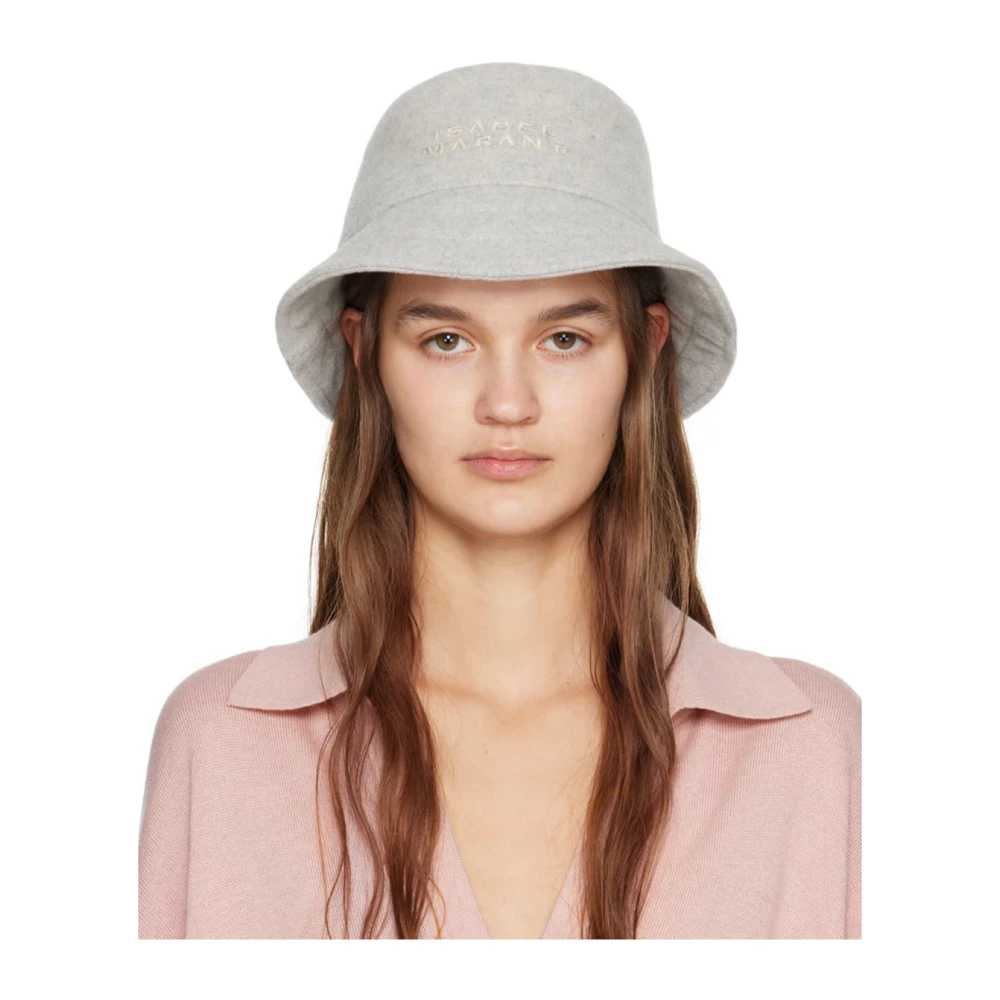 Isabel marant Wol Vilt Logo Bucket Hat Gray Dames