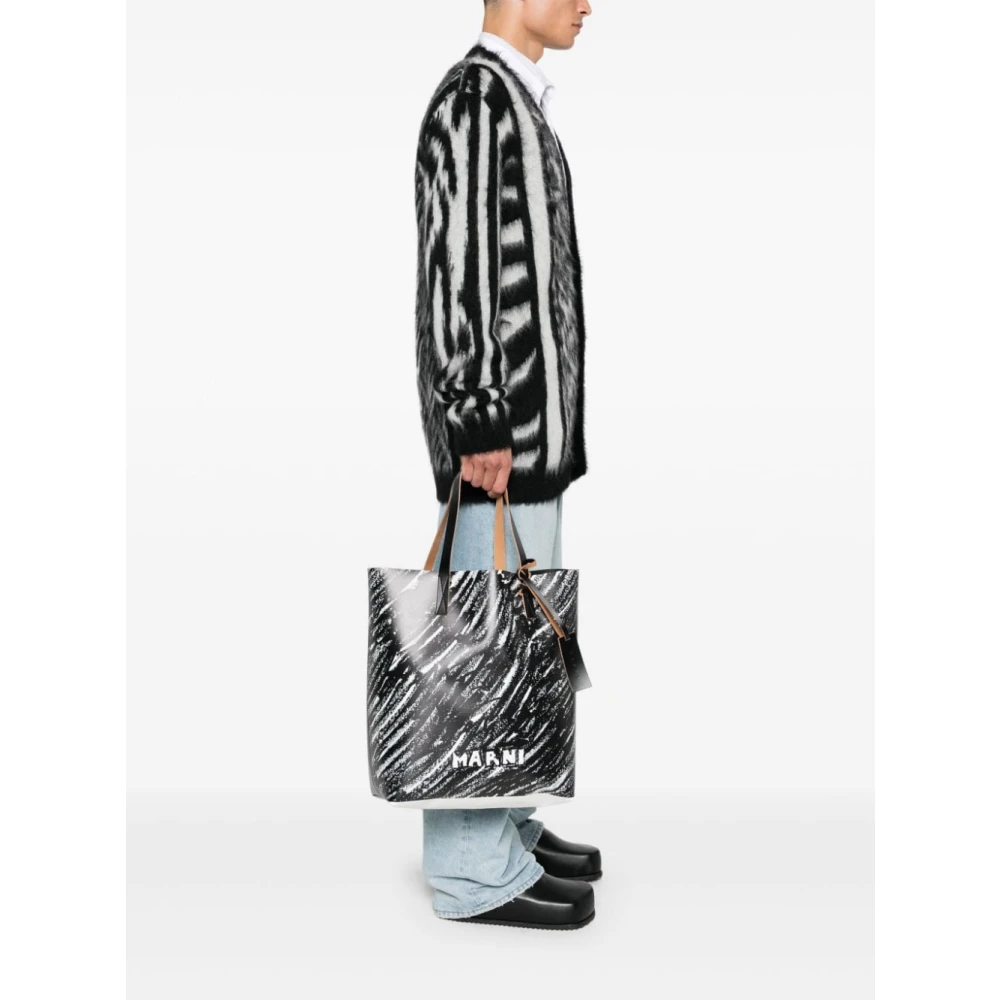 Marni Zwarte Tote Tas met Logo Print Black Heren