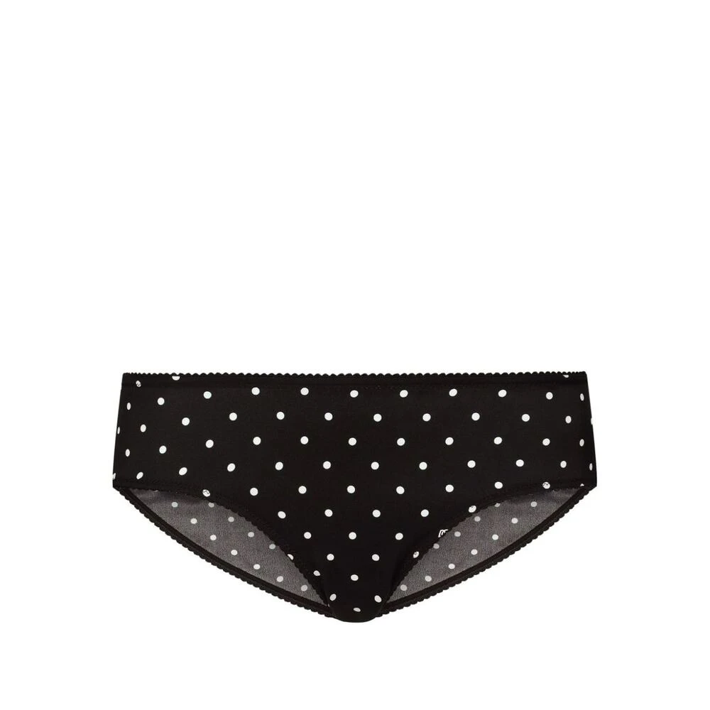 Dolce & Gabbana Zijden Polka Dot Ondergoed met Schulp Rand Black Dames