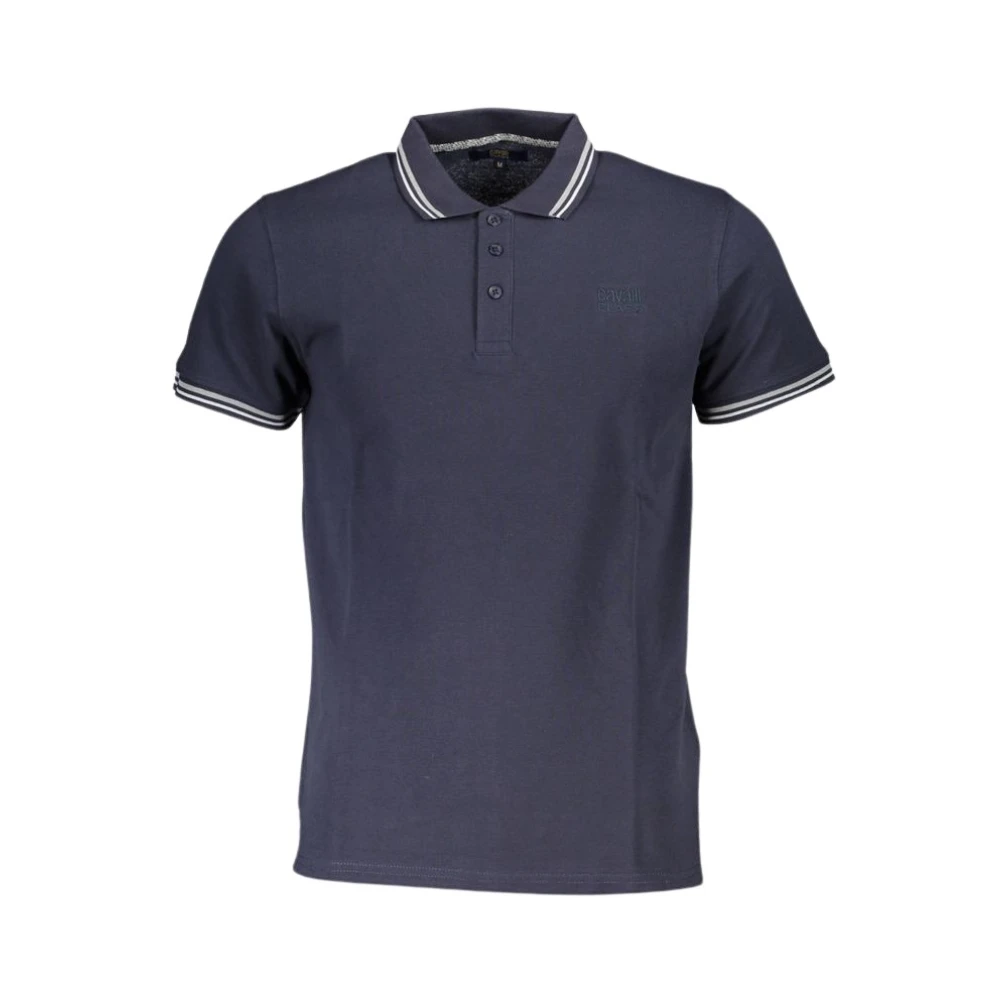 Cavalli Class Blauw Katoenen Poloshirt met Borduurwerk Blue Heren
