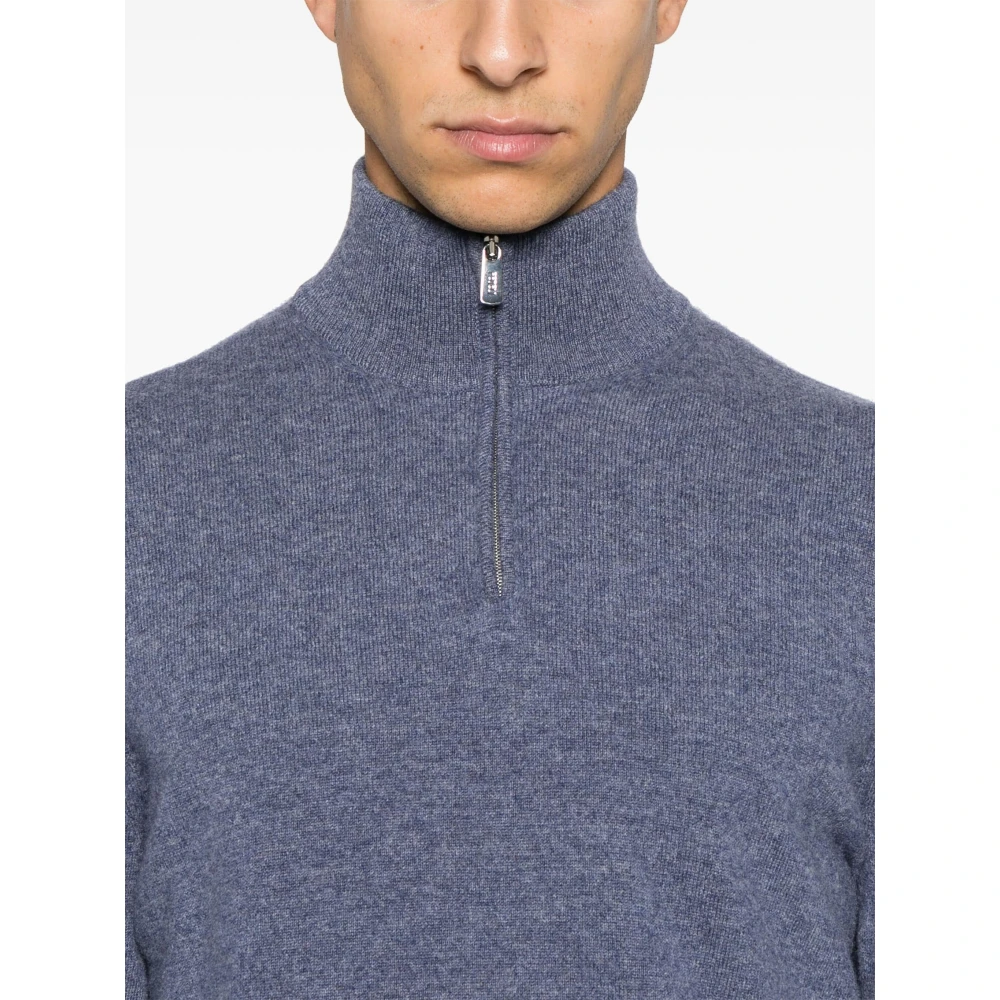 Fedeli Luxe Cashmere Half-Zip Gebreide kleding Blue Heren