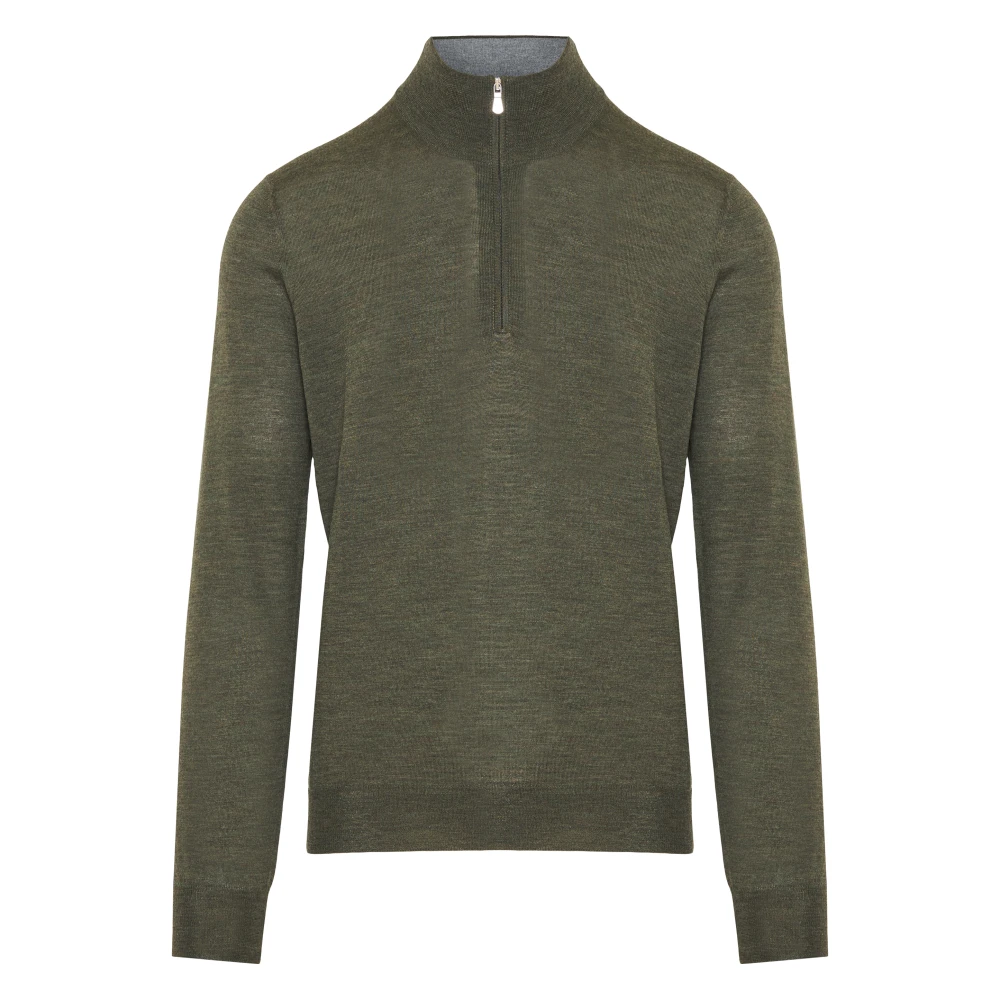 Gran Sasso Ull Half-Zip Stickat, Tillverkat i Italien Green, Herr