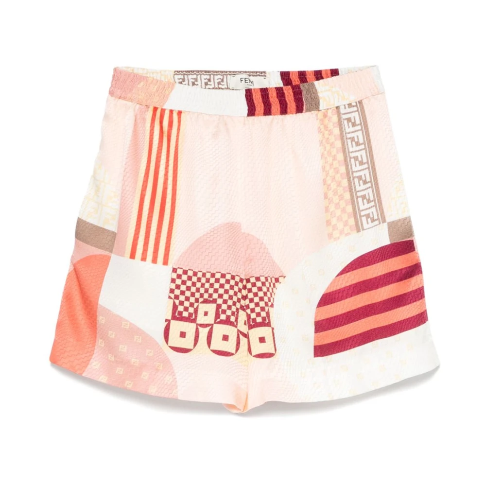 Fendi Women's Red Short Shorts, S, Elastic Waistband Shorts With Ff Motif