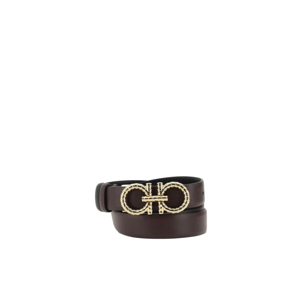 Ferragamo Women's Brown Belts,, Reversible Leather Belt With Gancini Buckle Medium