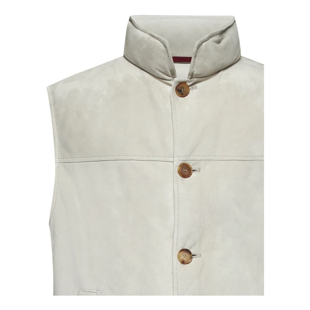 BRUNELLO CUCINELLI Natuurlijke Suède Donsvest Beige Heren