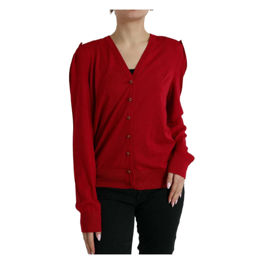 Dolce & Gabbana Rode Wollen V-hals Trui Elegante Stijl Red Dames