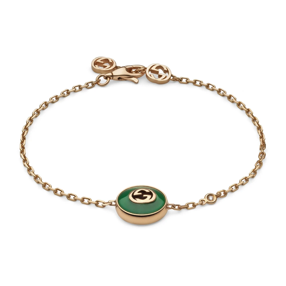 Gucci Interlocking armband i rosa guld, grön agat och diamant Multicolor, Herr