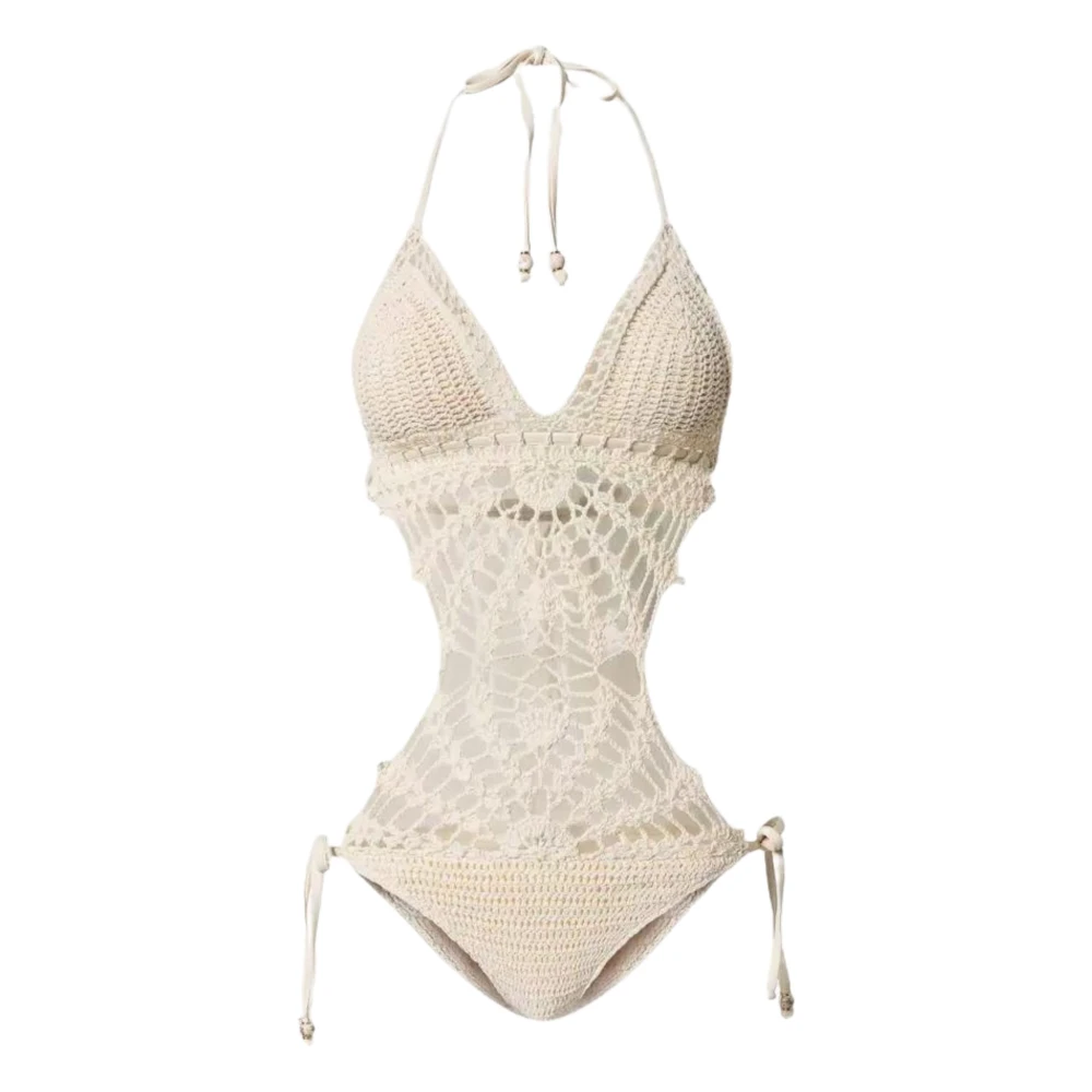 Twinset Gehaakt Trikini Badpak Set Beige Dames