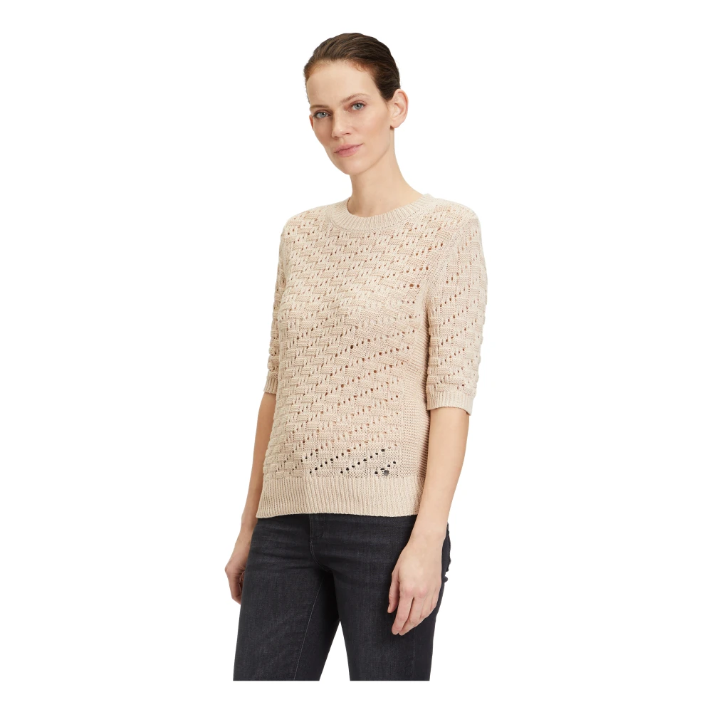 Betty & Co Statement Gebreide Trui met Ronde Hals Beige Dames