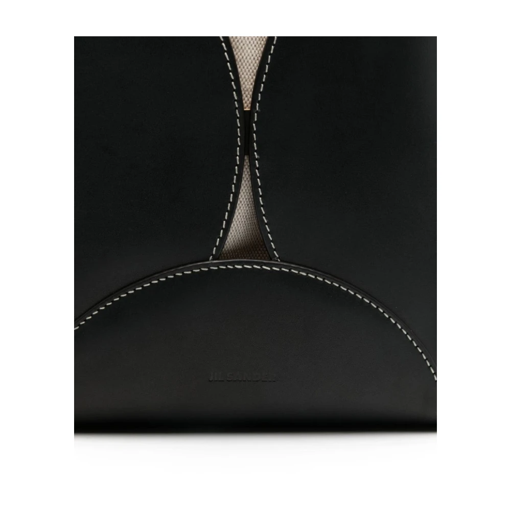Jil Sander Zwarte Curve Schoudertas met Trekkoordsluiting Black Dames