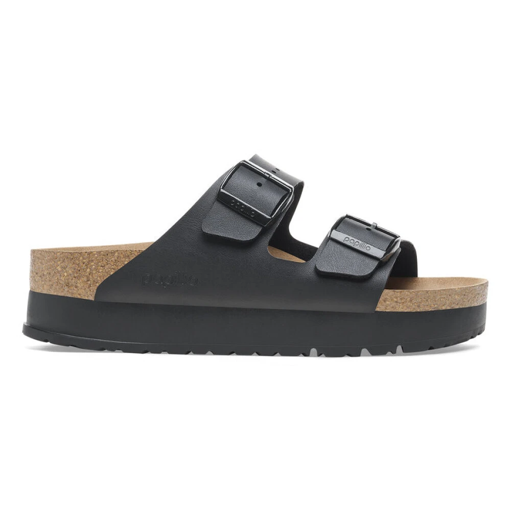 Birkenstock Women's Black Sliders, 4 Uk, Arizona Pap Flex Platform Birko-Flor Sandals Narrow