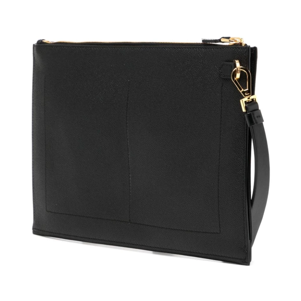 Tom Ford Zwarte Gehamerde Leren Clutch met Gouden Hardware en Afneembare Polsband Black Heren