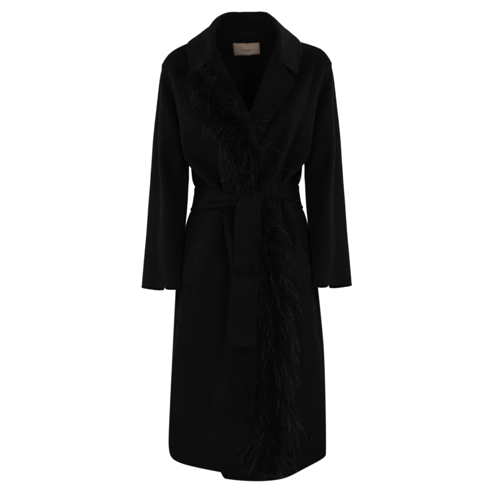 Twinset Zwarte Verenwollen Jas Black Dames
