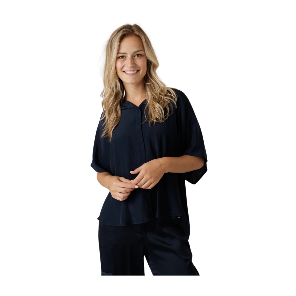 Ottod'Ame Blauwe Blouse met Blinde Knoopsluiting Blue Dames