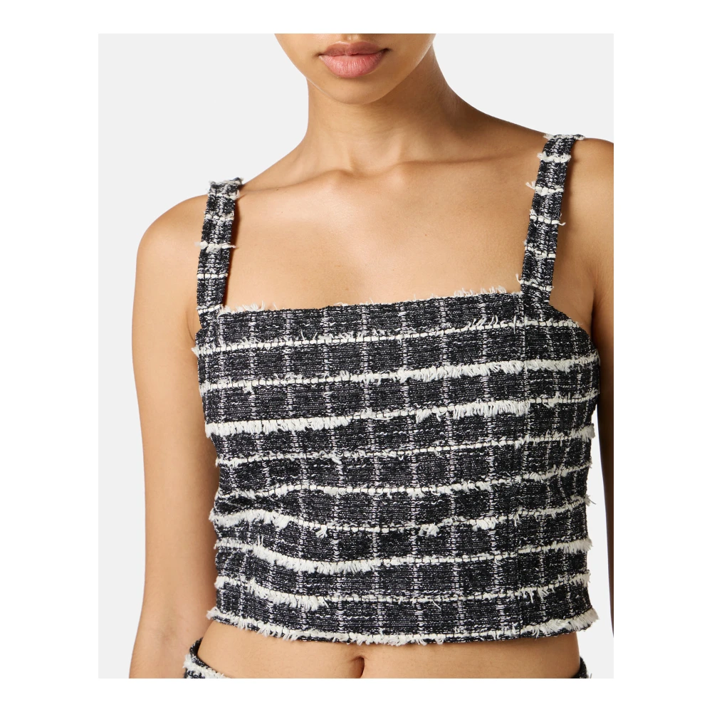 Iceberg Aansluitende witte en zwarte geruite top met schouderbandjes van Chanel-ruitstof Black Dames