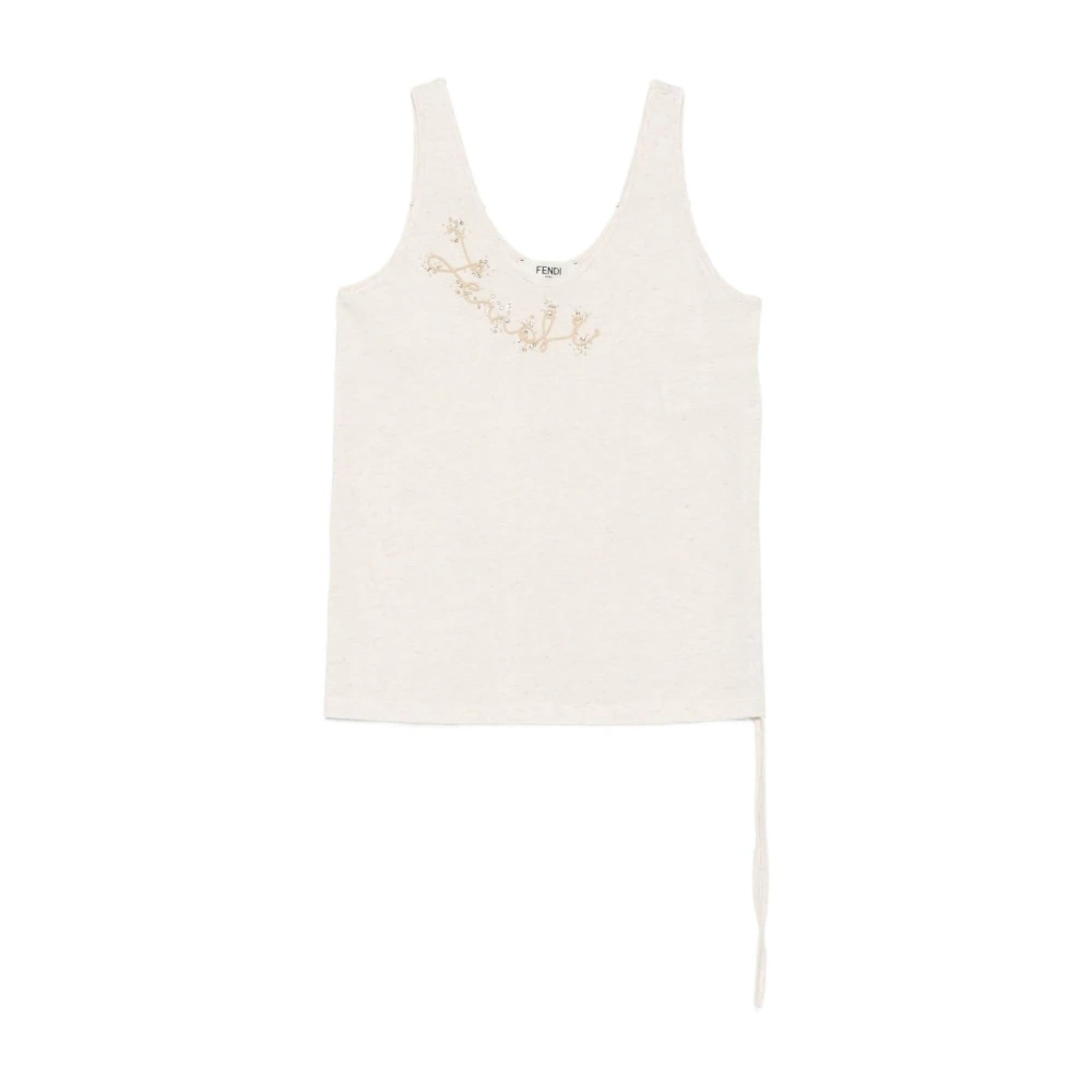 Fendi Women's Beige Silk & Nylon Top - Sleeveless Tops - S - Tops