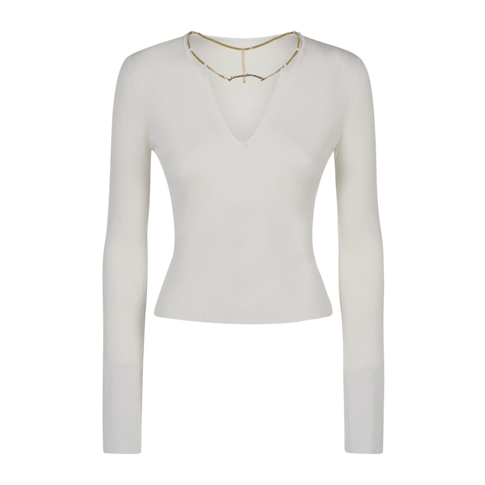Alexander wang Ketting Naamplaat V-Hals Sweater White Dames