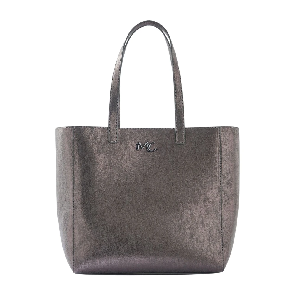 Manila Grace Klassieke Gehamerde Leren Tas met 3D-logo Brown Dames