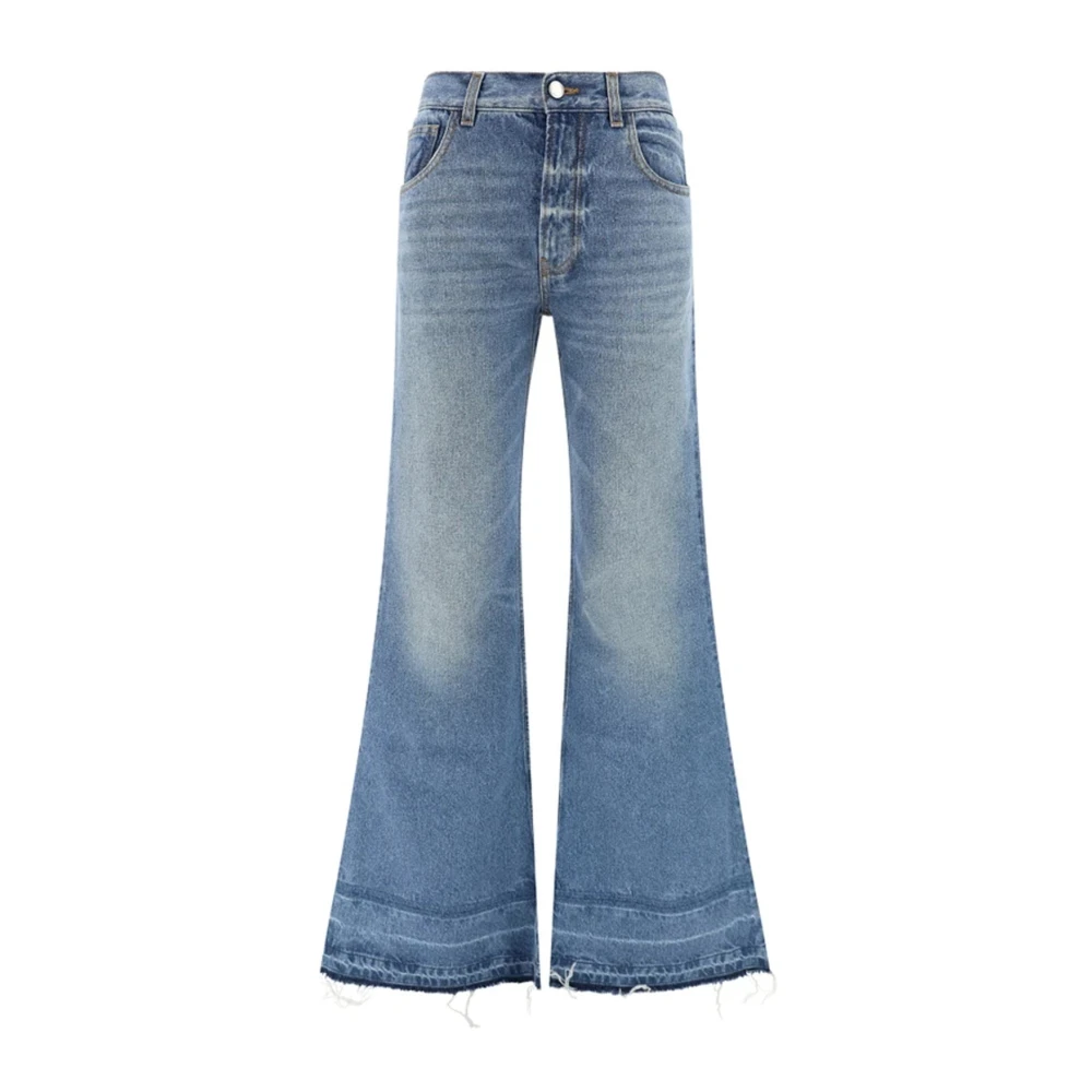 Chloé Blauwe Jeans met Franje Afwerking en Hoge Taille Blue Dames