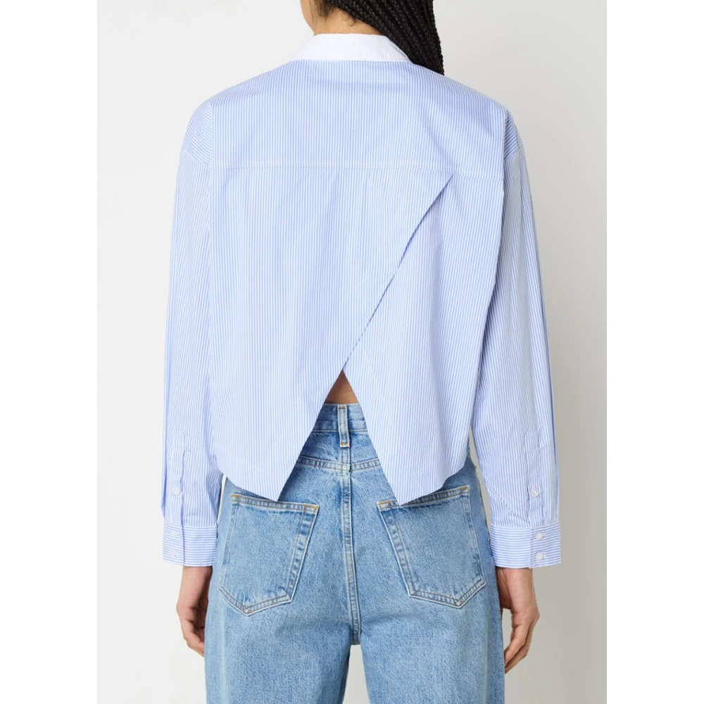 Co'Couture Gestreept Katoenen Overhemd met Witte Kraag Blue Dames