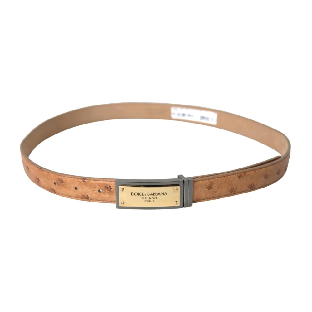 Dolce & Gabbana Gegraveerde Gesp Leren Riem Beige Dames