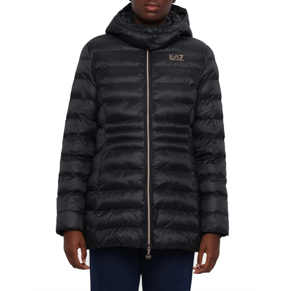 Emporio Armani EA7 Zwarte Winterjas met Capuchon Black Dames