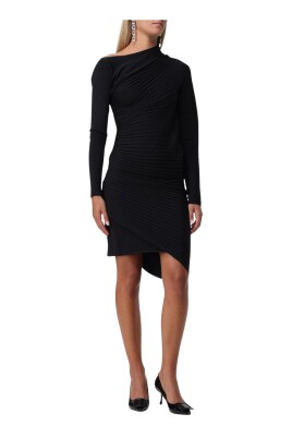 black-draped-knit-mini-dress
