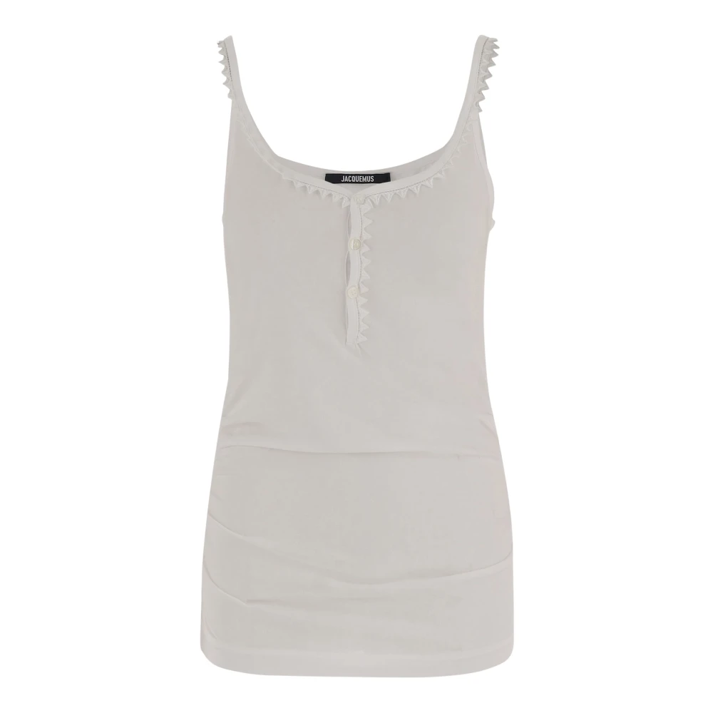 Jacquemus White Cotton Top With Half-Button Front - Female - Sleeveless Tops - S - Tops