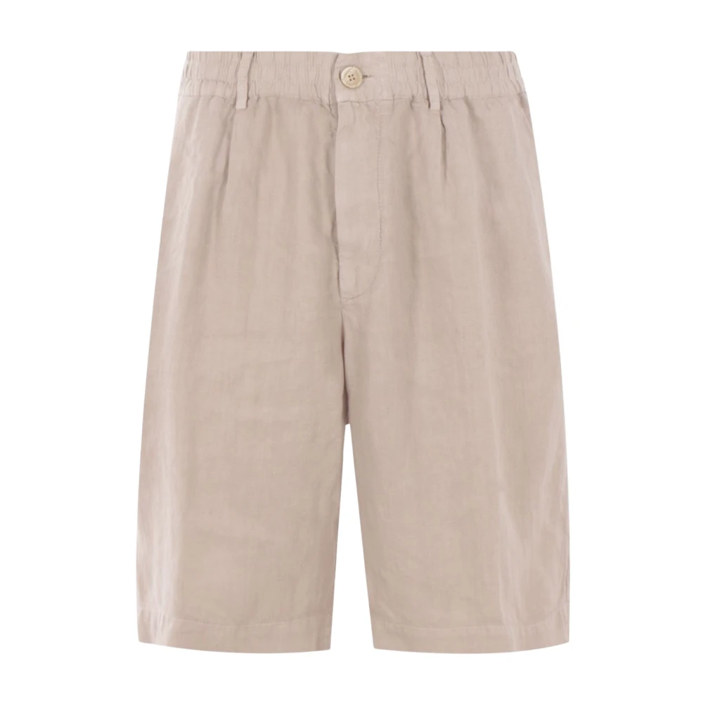 BRUNELLO CUCINELLI Beige Linnen Gabardine Elastische Taille Shorts Beige Heren