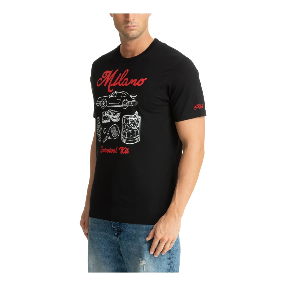 MC2 Saint Barth Gestreept Logo Geborduurd T-shirt Black Heren