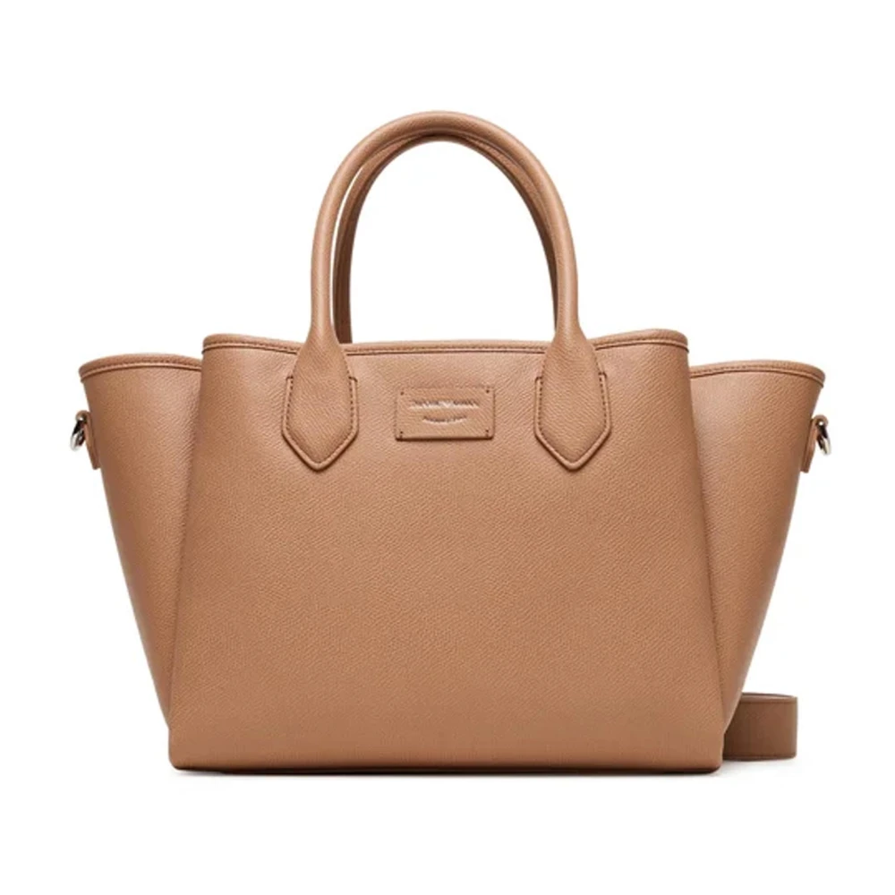 Emporio Armani Women's Brown Stylish Logo Print Handbag With Removable Strap - Shopping Bags - One Size - Bags