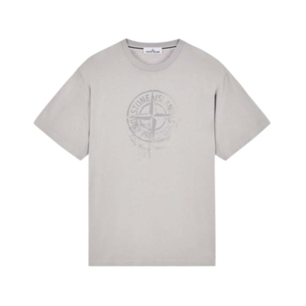 Stone Island Logo Grijs T-shirt met Korte Mouwen Gray Heren