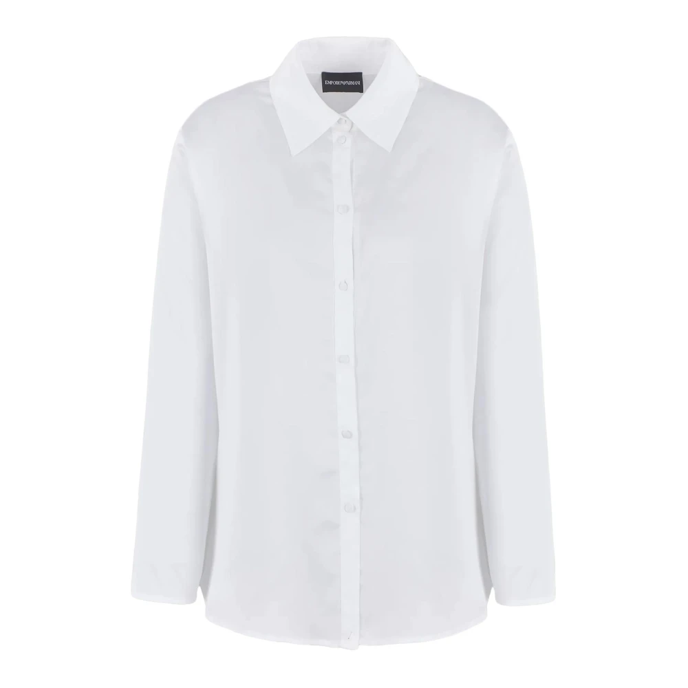 Emporio Armani Satin Crepe Classic Collar Shirt White Dames