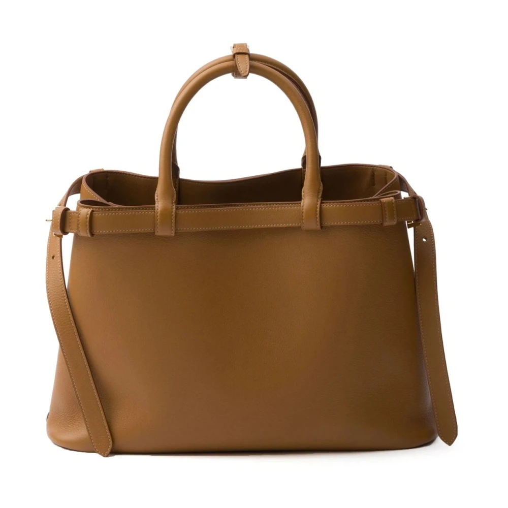 Prada Leren gesp handvat tas Vrouwen Brown Dames