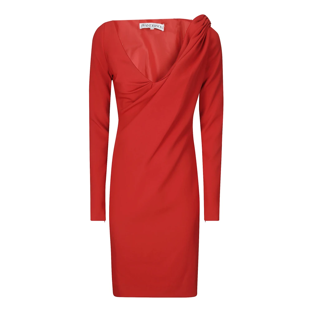 Jw Anderson Women's Red V-Neck Shoulder Drape Long Dress